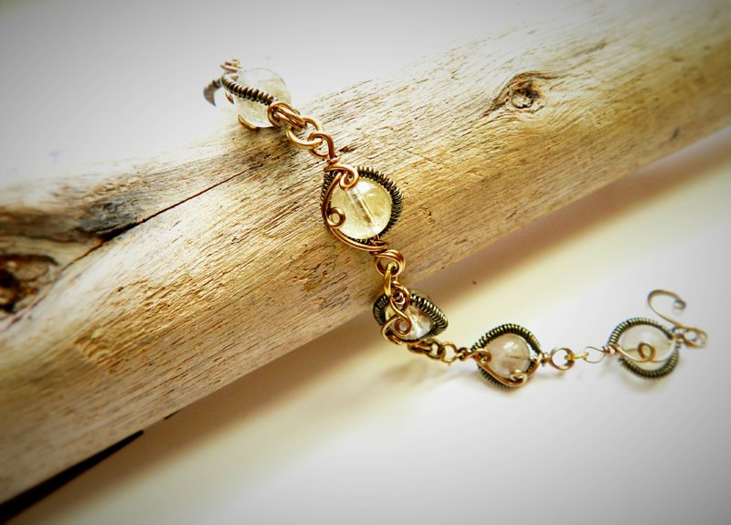 手编曼陀罗珠手链 / 金发晶 - 手链/手环 - 宝石 黄色