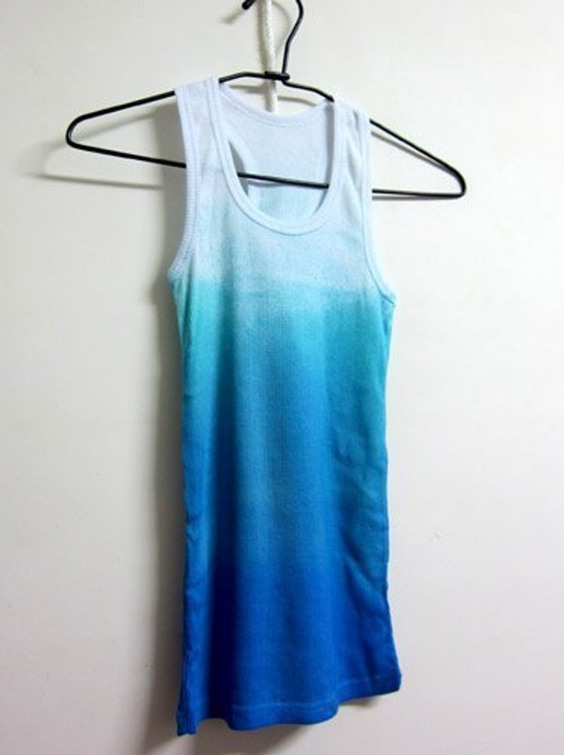 凉一夏-手绘女版背心 - 女装背心 - 棉．麻 蓝色