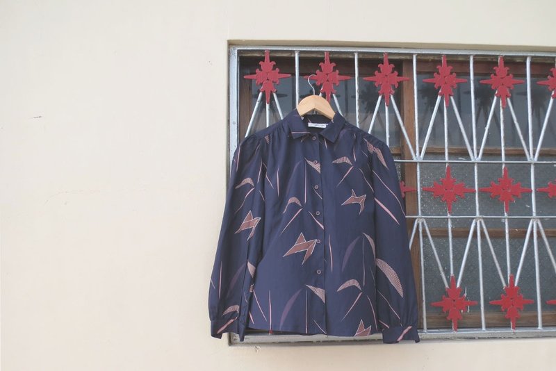 深蓝纸鹤长袖衫 - 女装衬衫 - 其他材质 蓝色