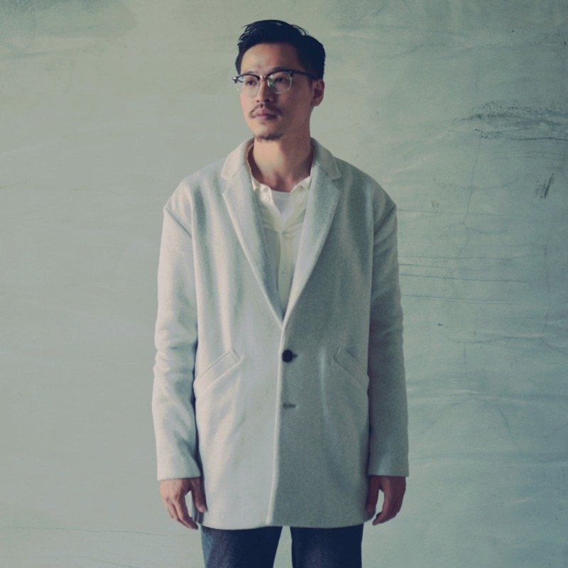 复古针织落肩大衣外套 - 男装外套 - 其他材质 灰色