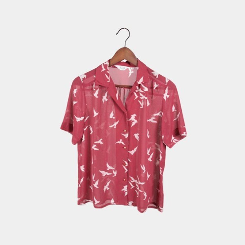 │moderato│和平的白鸽条纹日本制古着衬衫/甜美浪漫女孩.礼物 - 女装衬衫 - 其他材质 红色