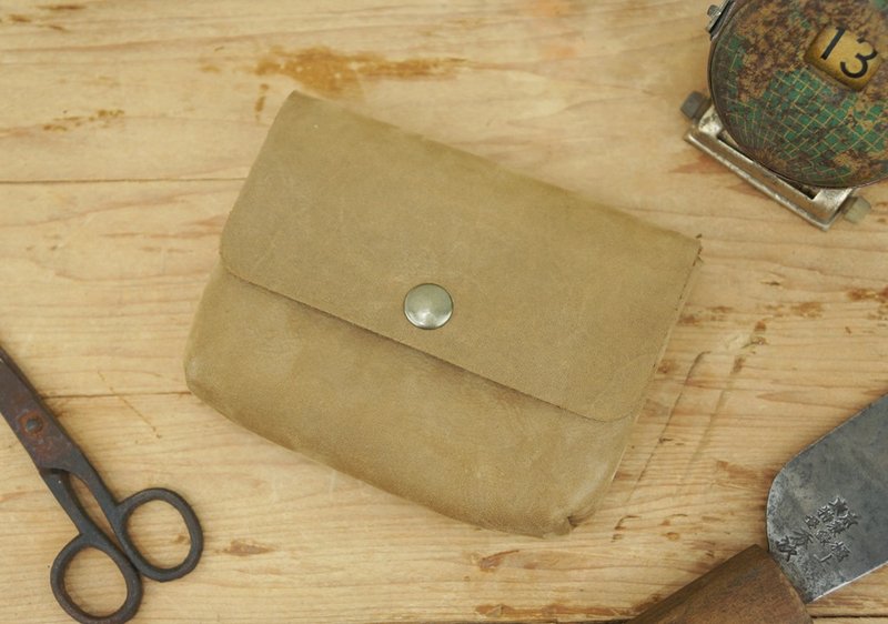 大容量便包 （客制印字、免费包装） - 零钱包 - 真皮 卡其色