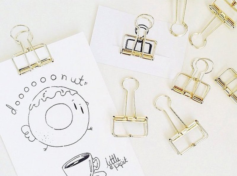 [ 单售 ] 燕尾夹/雨点纸夹  金 银 铜 黑 玫瑰金 ( 店家可以中文解答/接受中文地址） - 文件夹/资料夹 - 其他金属 金色