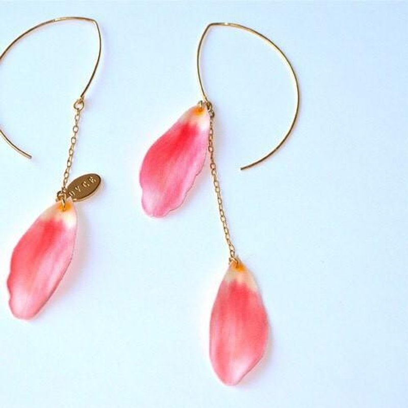 耳针耳环 郁金香花瓣 - 耳环/耳夹 - 棉．麻 粉红色