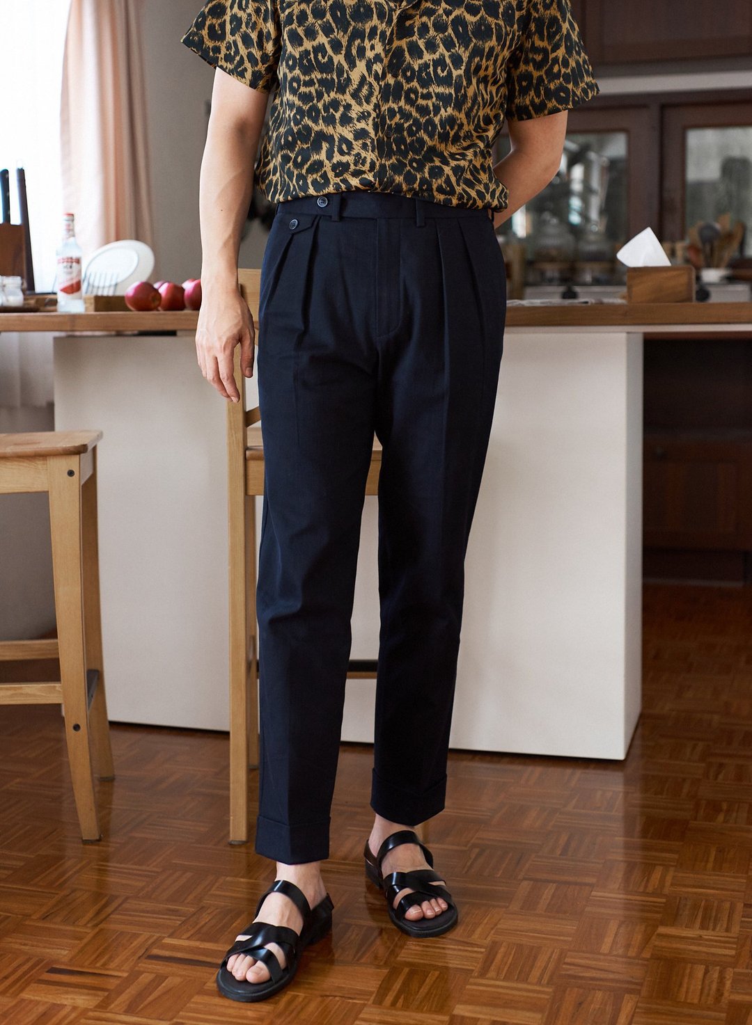 Navy - Jayson double pleat trousers - 男士长裤 - 棉 蓝色