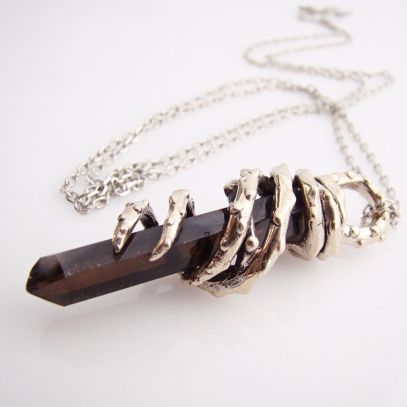 White bronze thorn pendant with smoky quartz stone - 项链 - 其他金属 