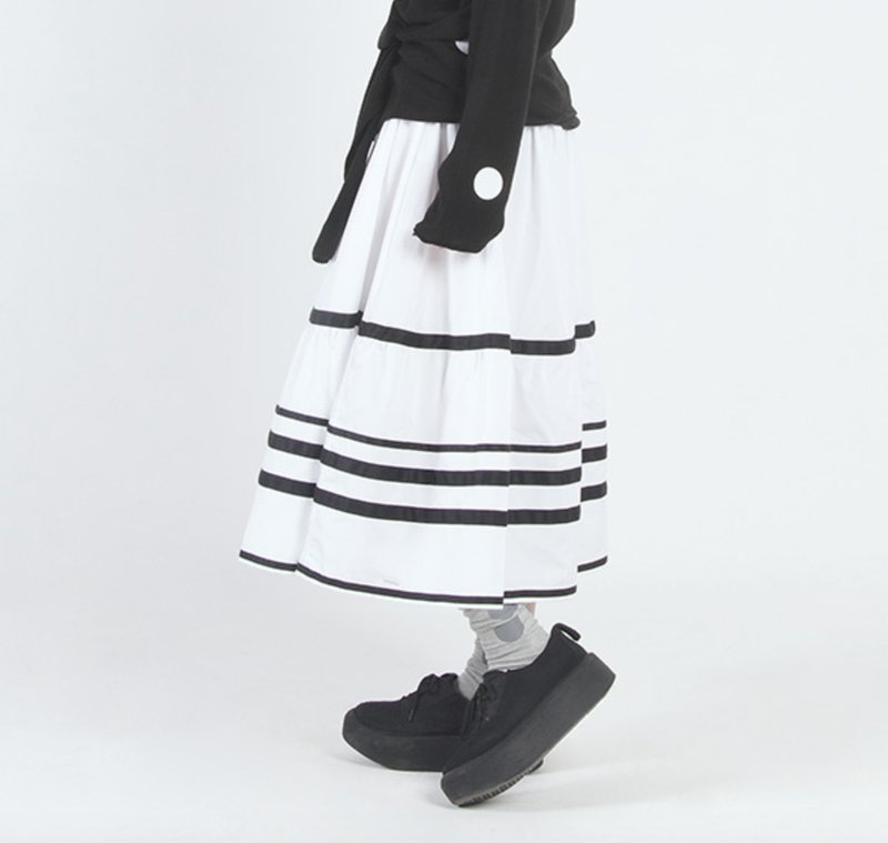 纯棉白色优雅半身纹裙 - imakokoni - 裙子 - 棉．麻 白色