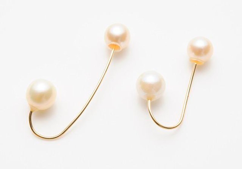 淡水珍珠 波浪线条 耳环 - 耳环/耳夹 - 其他金属 金色