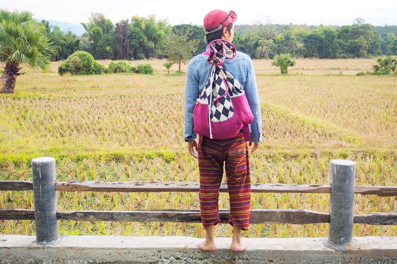 EARTH.er  │"Pinky Check"苏联束口包 ● Pinky Check Soviet Backpack│ :: 香港原创设计品牌 :: - 束口袋双肩包 - 棉．麻 紫色