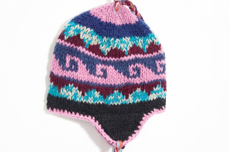 情人节礼物 手工编织纯羊毛帽 / 手工内刷毛毛帽 / 针织毛帽 / 飞行毛帽 / 毛线帽 - 南美色调海洋民族图案 ( 手工限量一件 ) - 帽子 - 其他材质 多色