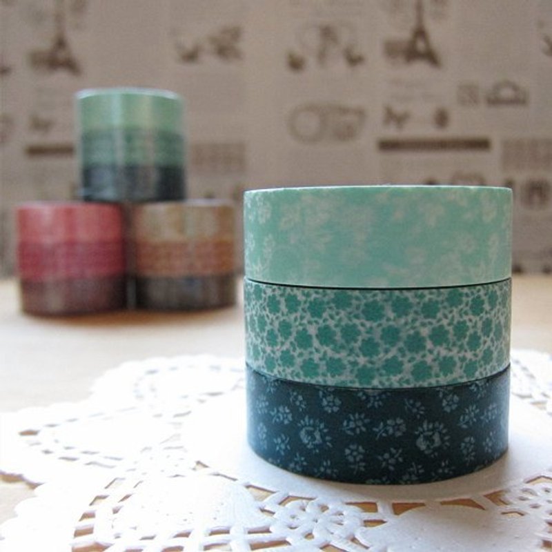 maste Masking Tape 和纸胶带 3卷装【小碎花-翠绿 (MSG-MKT03-GN)】 - 纸胶带 - 纸 绿色