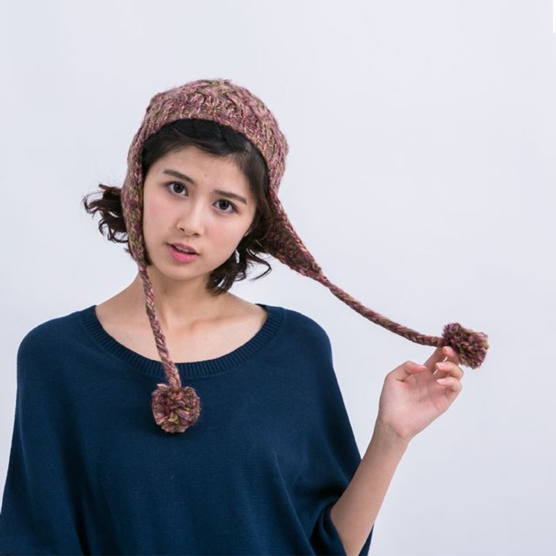 Colin麻花垂球毛帽 / 粉灰 - 帽子 - 其他材质 粉红色