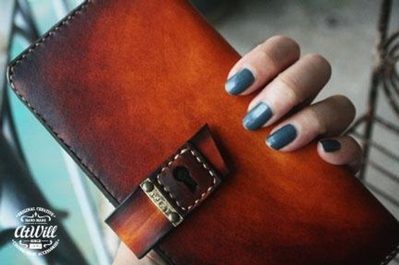 atwill心里有一道门。手工原生刷色刻字牛皮多功能长皮夹/驼x咖 - 皮夹/钱包 - 真皮 咖啡色