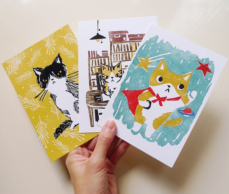 明信片套组-手刻图系列 - 卡片/明信片 - 纸 多色