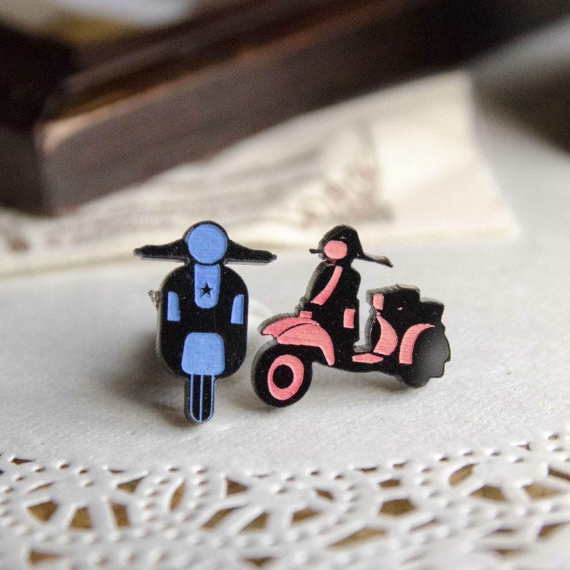 伟士牌复古机车款/抗过敏钢针/可改夹式 - 耳环/耳夹 - 压克力 黑色