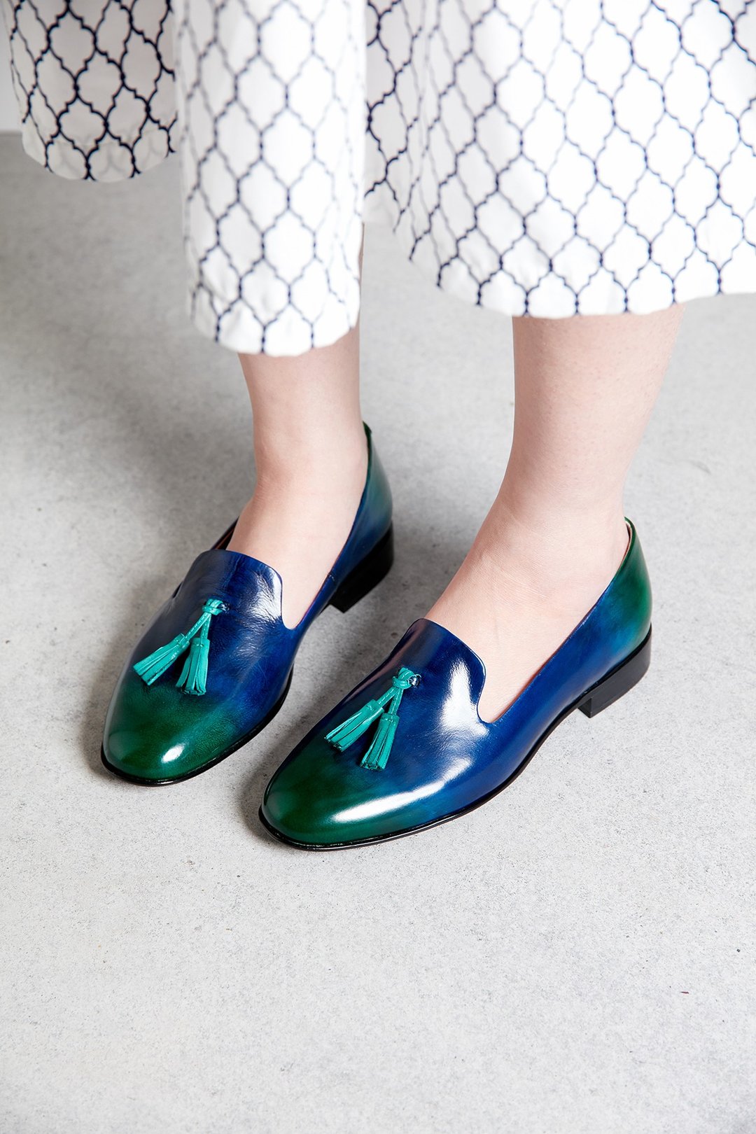 HTHREE 流苏乐福鞋/ 尼斯湖/ 蓝绿/ 渐层/ Tassel Loafers - 女款牛津鞋/乐福鞋 - 真皮 蓝色