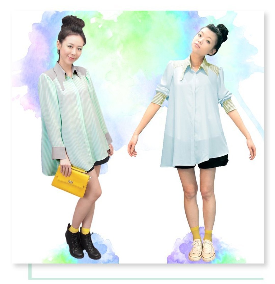 【Shirt】融化领下摆不对称造型衬衫●灰x绿条 ●Spring Beginning  x 《两个爸爸》 - 其他 - 其他材质 