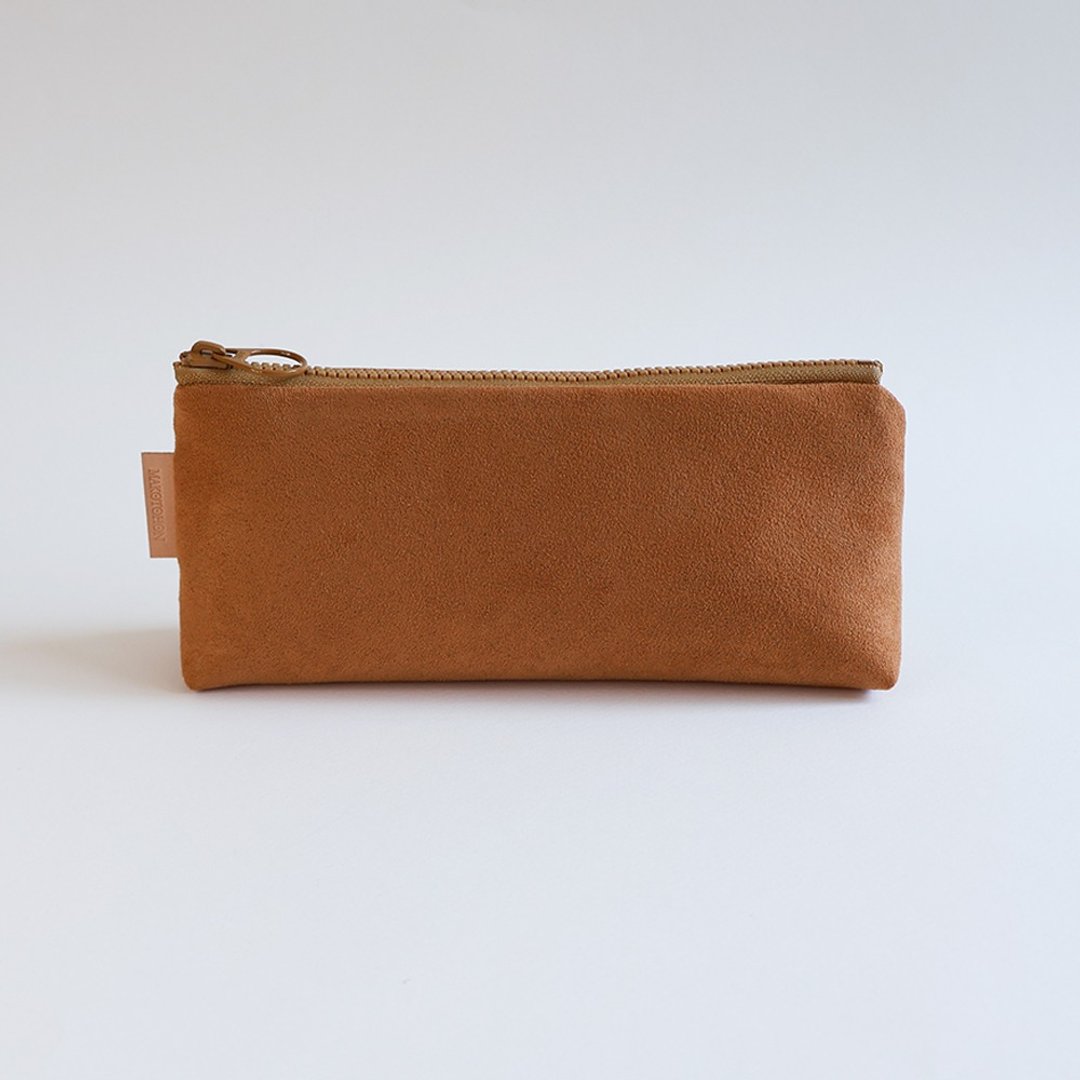 手工制作棕色麂皮布料笔袋 - 铅笔盒/笔袋 - 棉 咖啡色