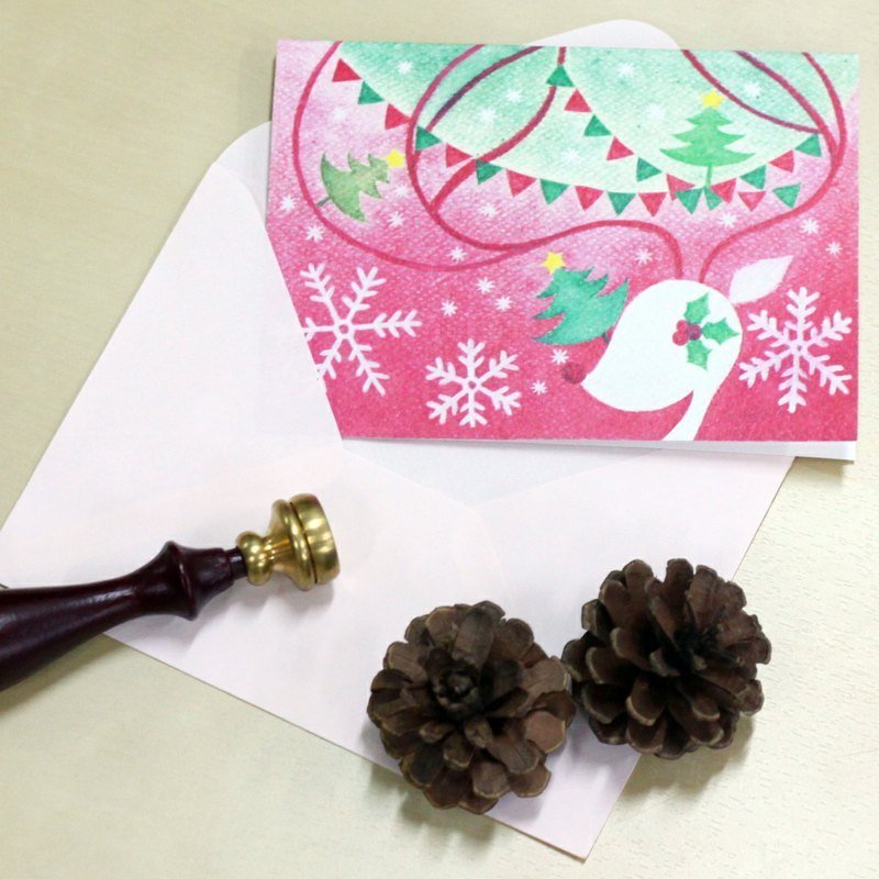 克里斯多插画森林－麋鹿圣诞卡 - 卡片/明信片 - 其他材质 红色