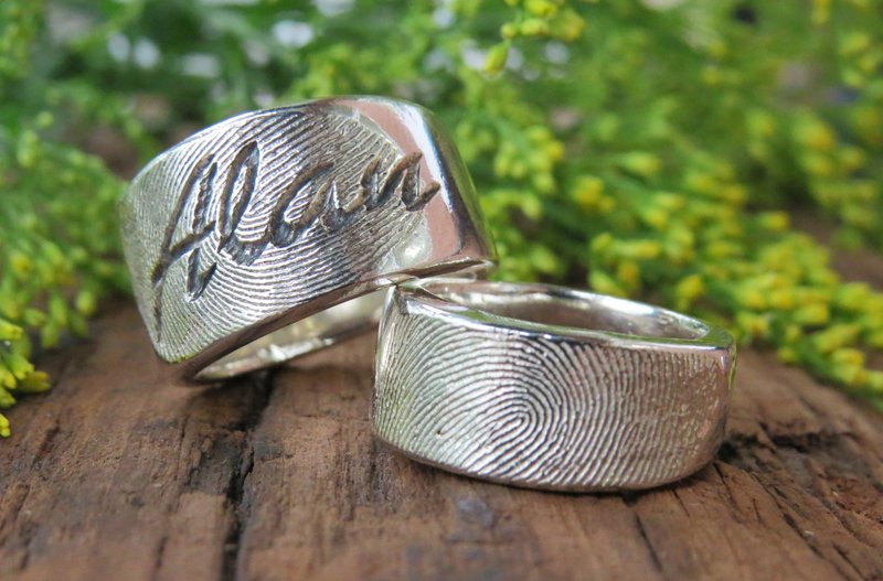 指纹印记系列 / 指纹深刻姓名戒 / 925银 / 定制化 - 对戒 - 其他金属 银色