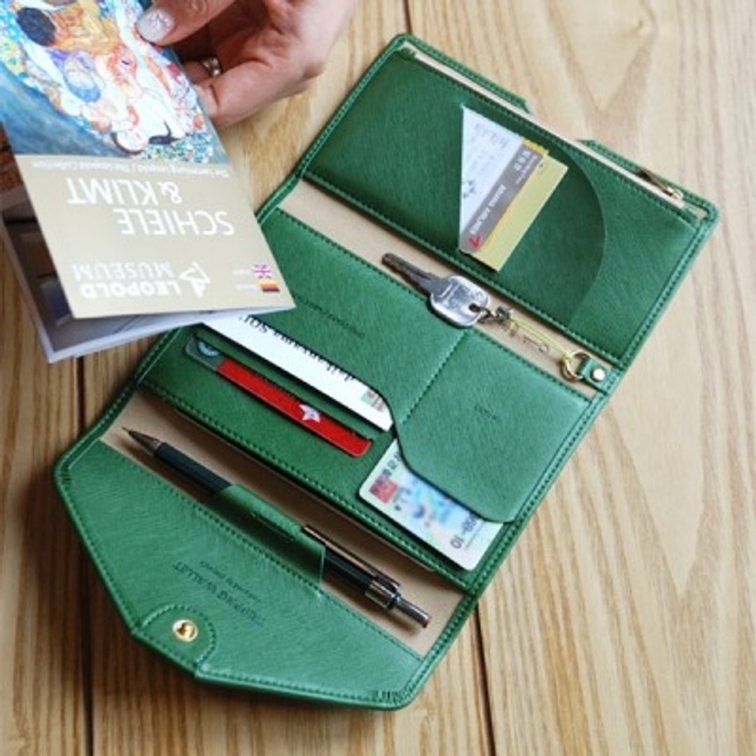 【牛一水佘】韩国Play obje Tripping Wallet 多功能护照钱包 - Forest Green 森林绿 - 皮夹/钱包 - 真皮 绿色