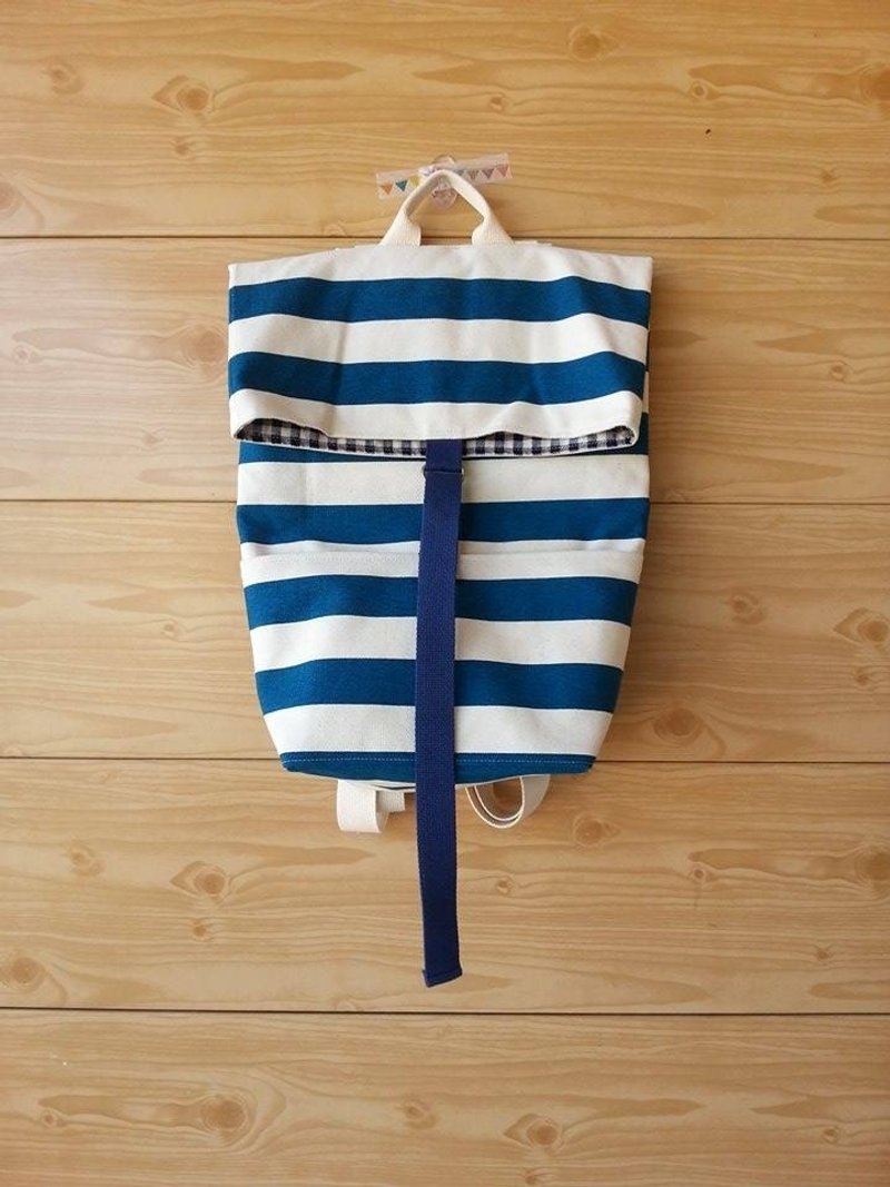 【Colorful】Backpack-率气蓝白平行线 - 后背包/双肩包 - 其他材质 蓝色