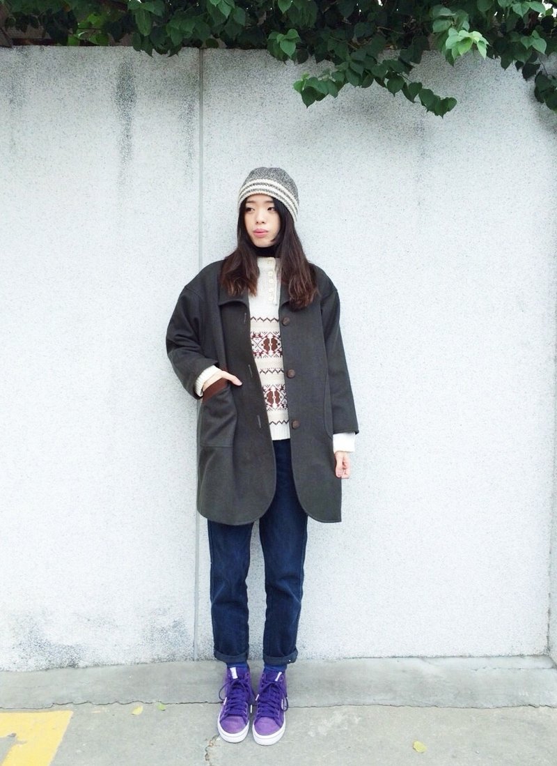 墨绿色经典vintage毛呢大衣（咖啡翻领） - 女装休闲/机能外套 - 其他材质 绿色