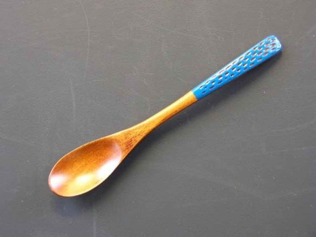 漆茶汤匙　点点刻痕设计　蓝色 - 餐刀/叉/匙组合 - 木头 蓝色