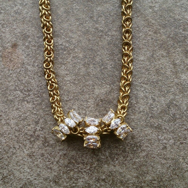 锆石滚轮镂空黄铜项链 - 项链 - 宝石 金色