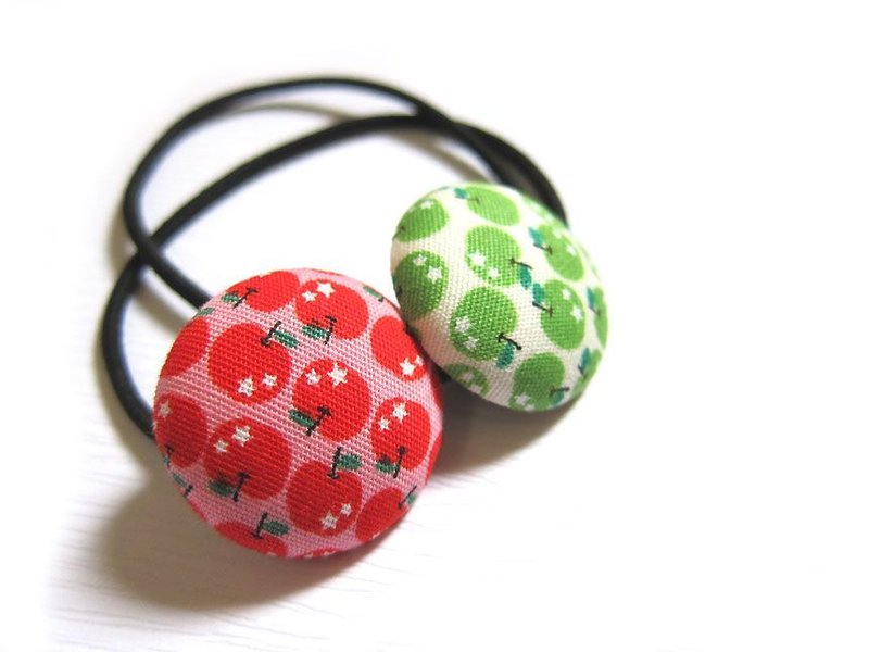 儿童发饰 手作布包钮扣发束发圈 红苹果 绿苹果 松紧带发圈 一组 - 发饰 - 其他材质 红色