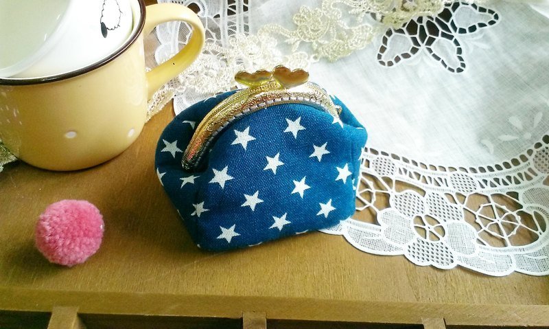 Lady Park．日系 三片式 手工 棉麻口金包 {蓝星．星星堆满天} - 零钱包 - 棉．麻 蓝色