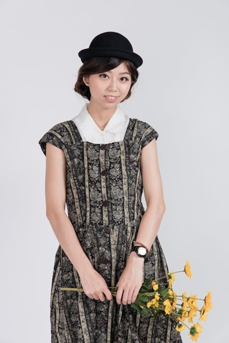 古着洋装_/ 冷冽之夏 / 印花 / 棉料 - 洋装/连衣裙 - 其他材质 黑色