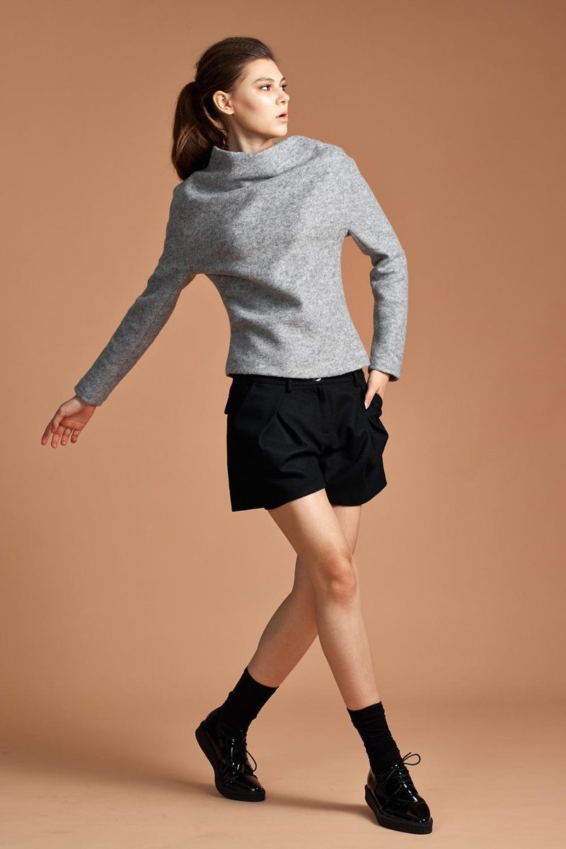 垂领立裁毛海上衣 - 女装针织衫/毛衣 - 其他材质 灰色