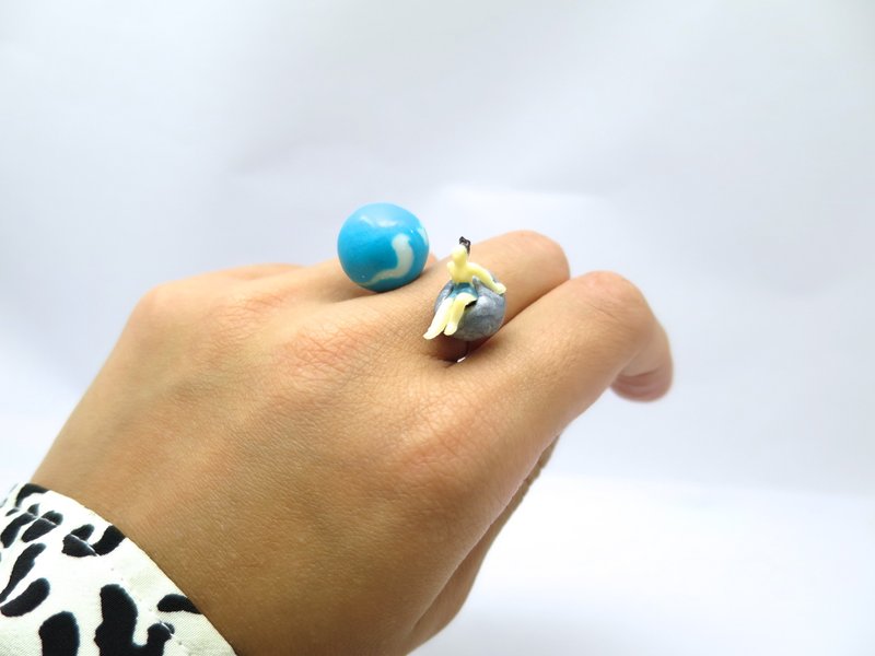 [LineWorkLab]寂莫星球－水蓝星球戒指 银色指环 望海星人 - 戒指 - 塑料 蓝色