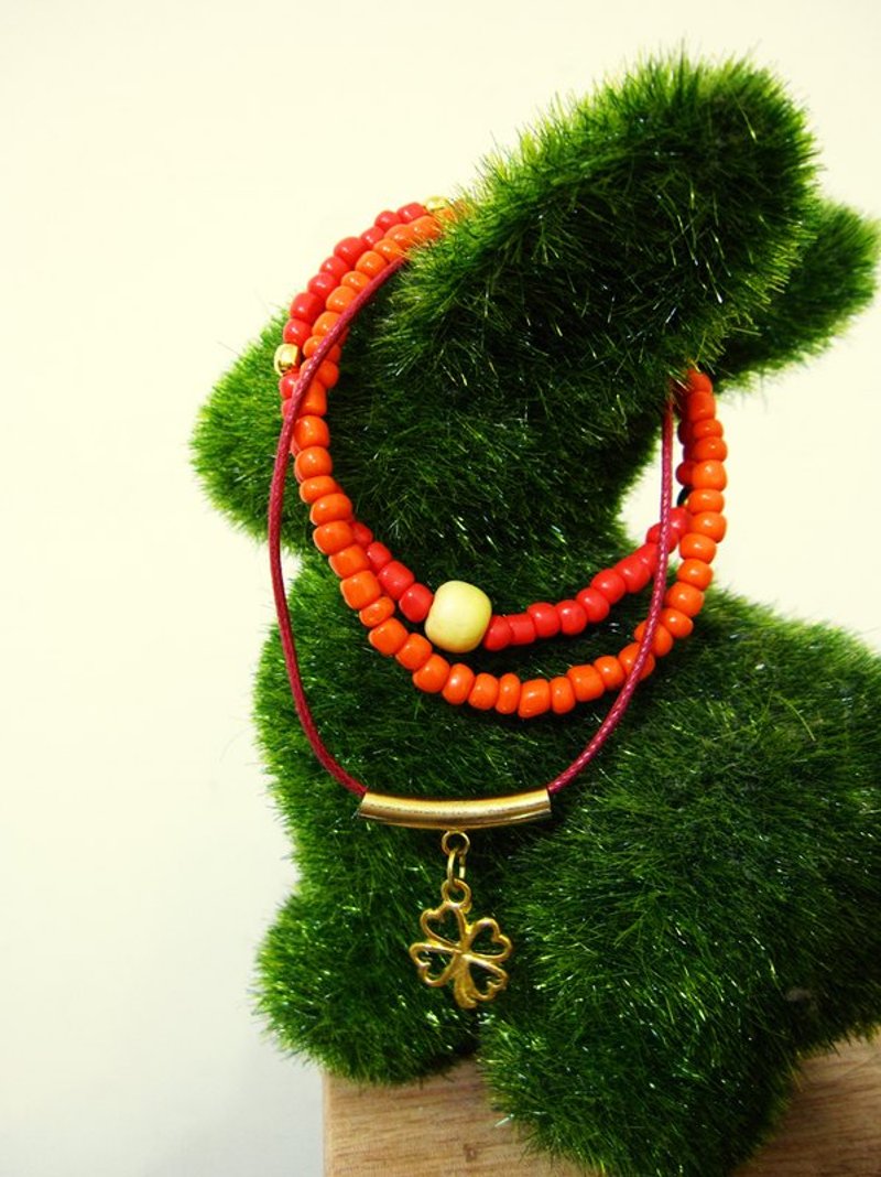 暖系幸运草玻璃珠手环手炼 - 手链/手环 - 其他材质 