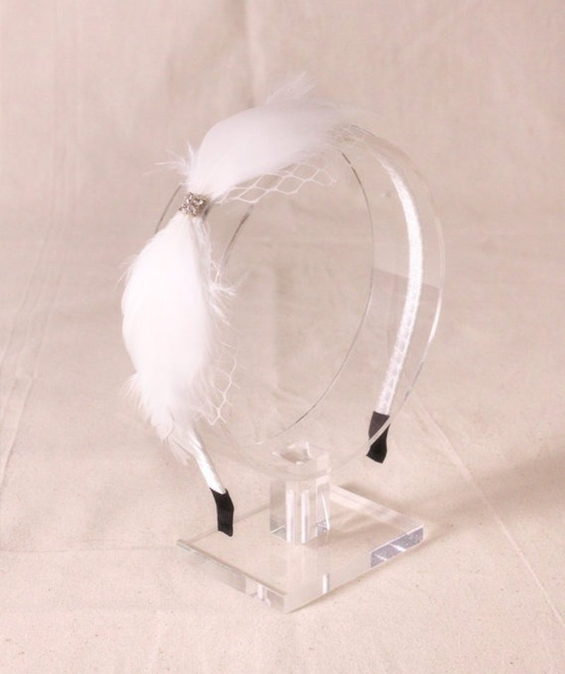 蝴蝶造型白色羽毛发箍 - 发饰 - 其他材质 白色