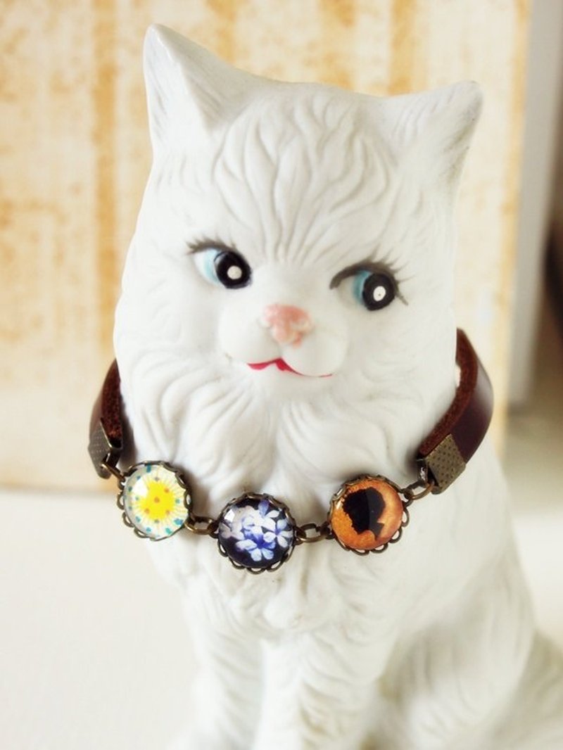 ♥手做礼物♥ OldNew Lady-影像皮革手炼-【紫雪花】 - 手链/手环 - 真皮 蓝色