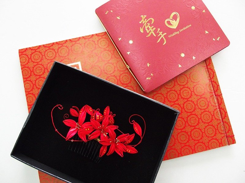 【Mrs.U 丝藏蜜语】百年好合－缠花新娘头饰 - 发饰 - 其他材质 红色