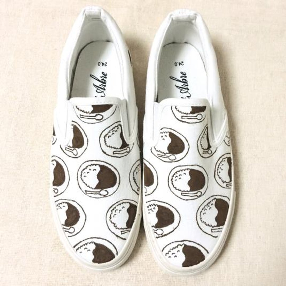Curry slippon (white) LACICO hand paint hand-painted sneakers curry rice pattern orders production rasiko - 女款休闲鞋 - 其他材质 白色