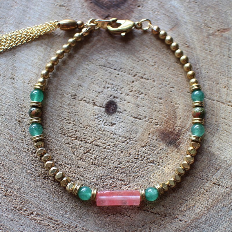 Muse自然风系列NO.73粉红色长条型红发琉璃石黄铜手链 - 手链/手环 - 其他材质 粉红色