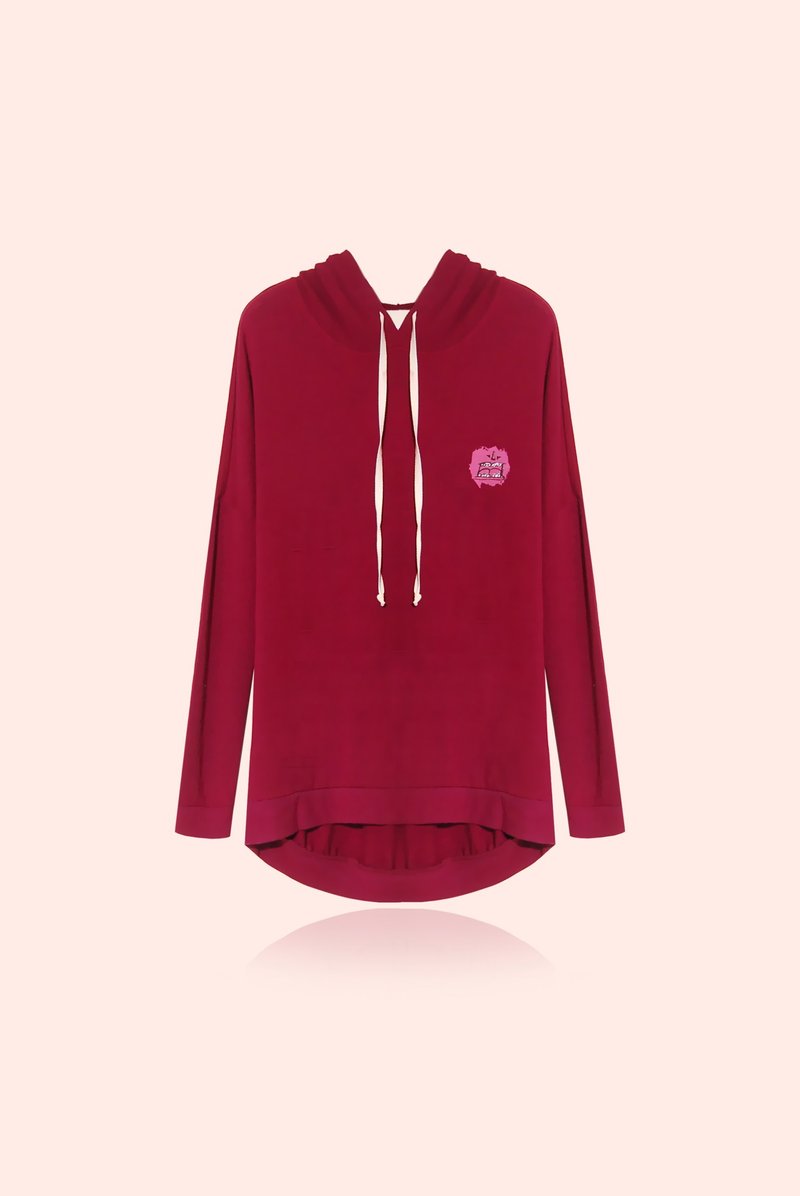 【最后一件】过年才不可以生气呢／小火球长版帽踢 - 女装 T 恤 - 棉．麻 红色