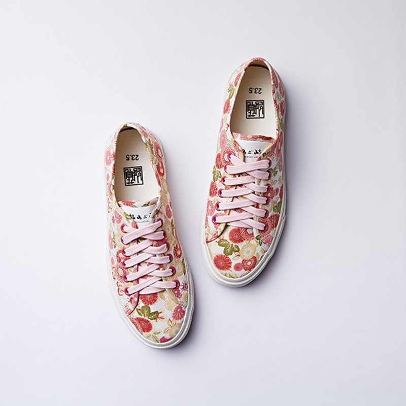 最后一双25号  红花田花布/帆布鞋/绑鞋带/ - 女款休闲鞋 - 其他材质 粉红色