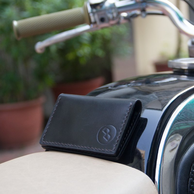 DUAL - 全真皮手工缝制经典卡片夹-黑 - 名片夹/名片盒 - 真皮 黑色