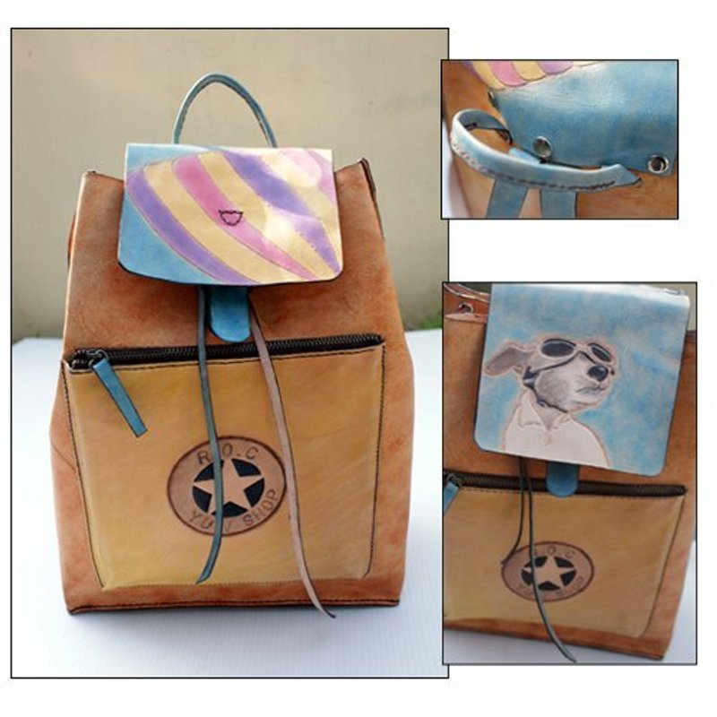 专属个人宠物英国褐色纯牛皮后背包 (订做情人、生日送礼) - 其他 - 真皮 金色