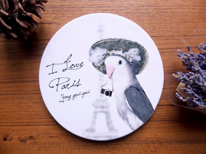 坏脾气鹦鹉系列─"贵贵游巴黎"陶瓷杯垫(铁塔篇) - 杯垫 - 其他材质 灰色