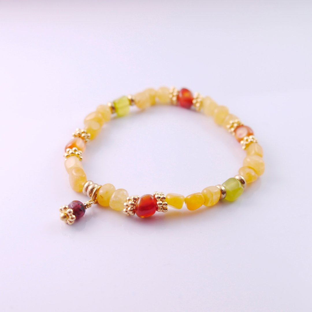 【ColorDay】璀璨黄色季节~玛瑙+黄玉+橄榄石+石榴石手环 - 手链/手环 - 宝石 多色