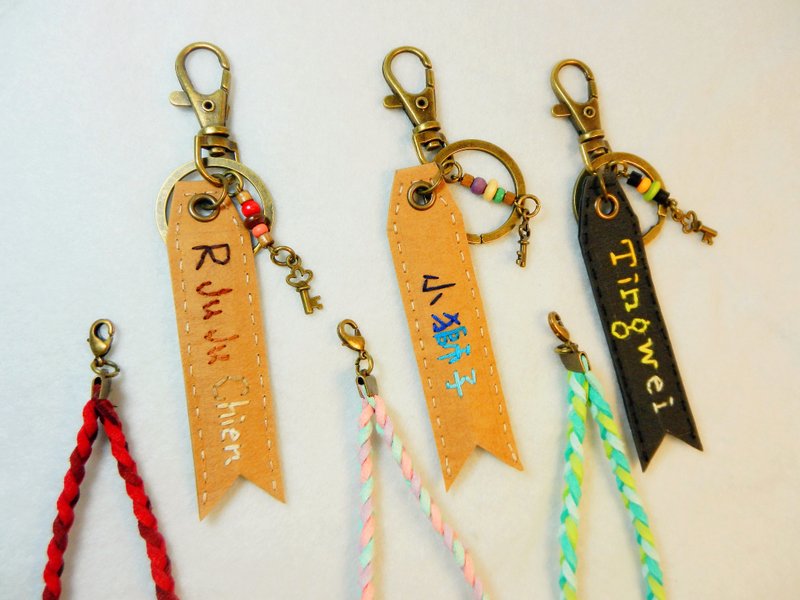 god leading【暖心系列】急救的一百元钥匙圈  定制化 刺绣名子 电话 包包吊饰 key chain 钥匙圈 - 钥匙链/钥匙包 - 绣线 咖啡色