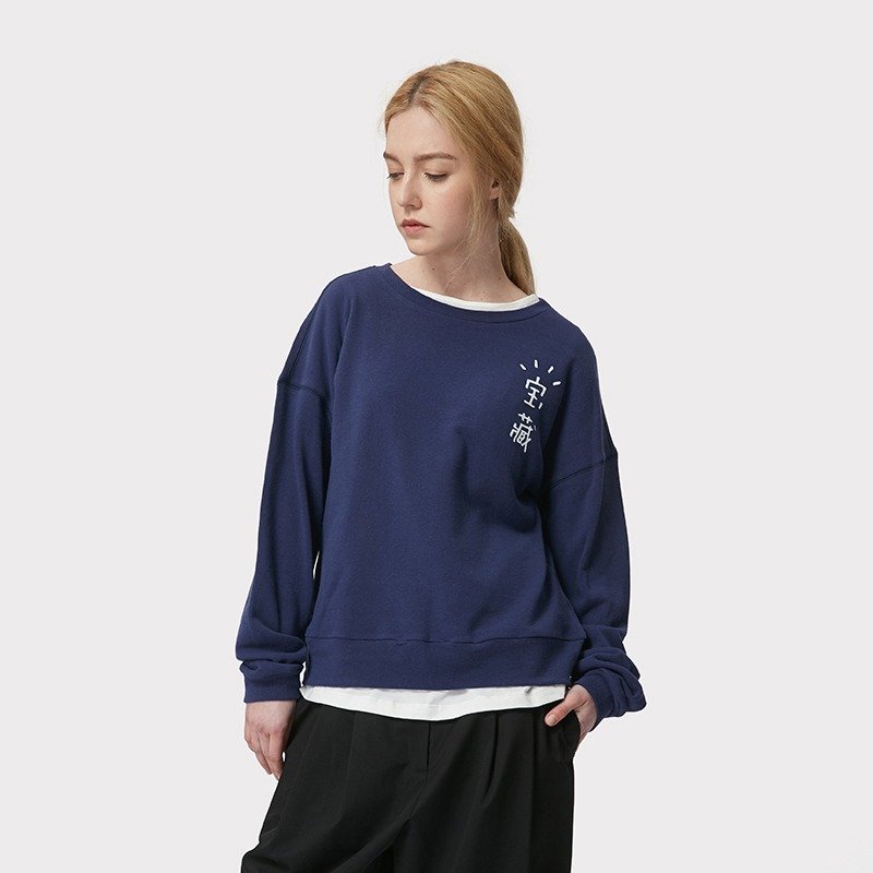 宝藏印花针织套头卫衣 - 女装上衣 - 其他材质 蓝色