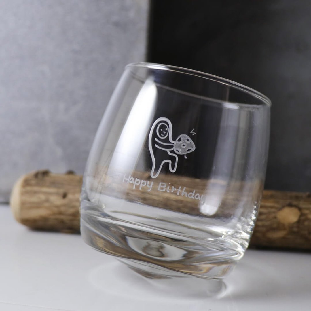270cc【可刻字的摇摇杯】蘑菇人采香菇威士忌杯 - 酒杯/酒器 - 玻璃 灰色