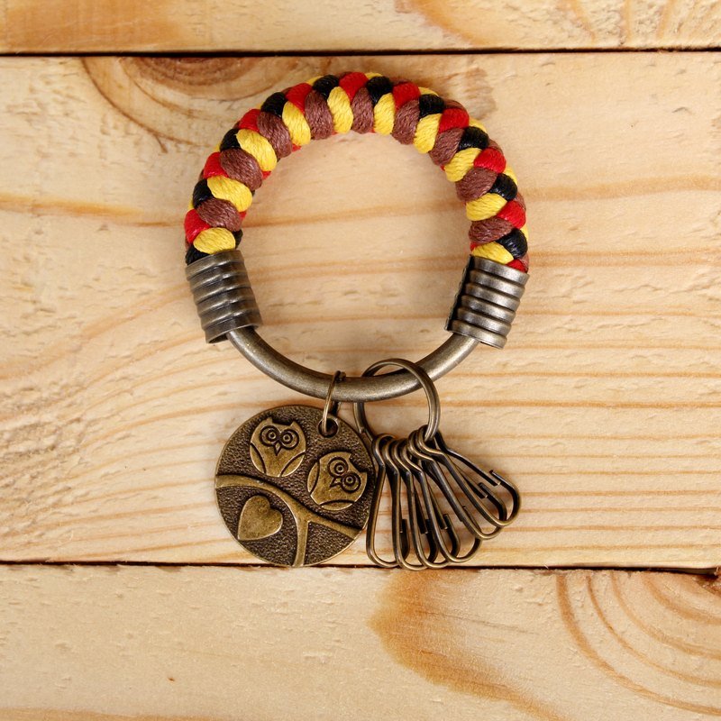 【UNA-优娜手作】纯手工 编织 腊绳 铁环 钥匙圈(小)5.3CM/定制化 - 吊饰 - 其他金属 多色